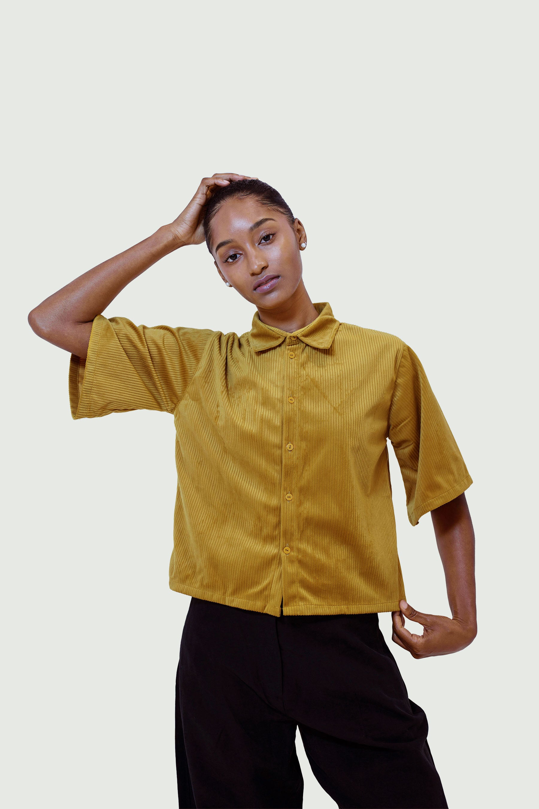 WIDE-SLEEVE BOXY CORDUROY - Mustard